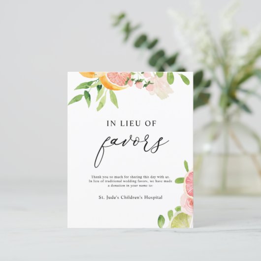 In Lieu des Favors Donation Sign (Staand voorkant)