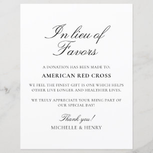 In Lieu des Favors Wedding Donation Sign