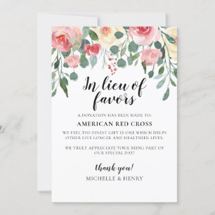 In Lieu des Favors Wedding Donation Sign Kaart