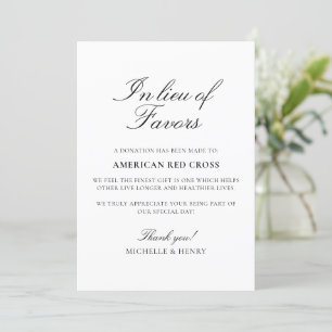 In Lieu des Favors Wedding Donation Sign Kaart