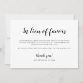 In Lieu des Favors Wedding Donation Sign Kaart (Voorkant)