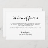 In Lieu des Favors Wedding Donation Sign Kaart (Voorkant / Achterkant)