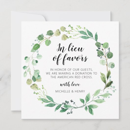 In Lieu des Favors Wedding Donation Sign Kaart (Voorkant)