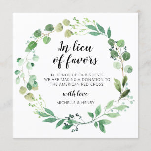 In Lieu des Favors Wedding Donation Sign Kaart