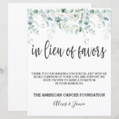 In Lieu Favors Sign - Eucalyptus Wedding - V (Voorkant / Achterkant)