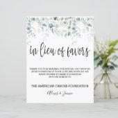 In Lieu Favors Sign - Eucalyptus Wedding - V (Staand voorkant)