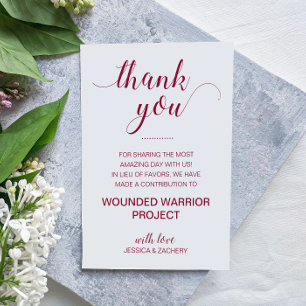 In Lieu Of Favor Charity Donation Burgundy Wedding Plaatskaartje