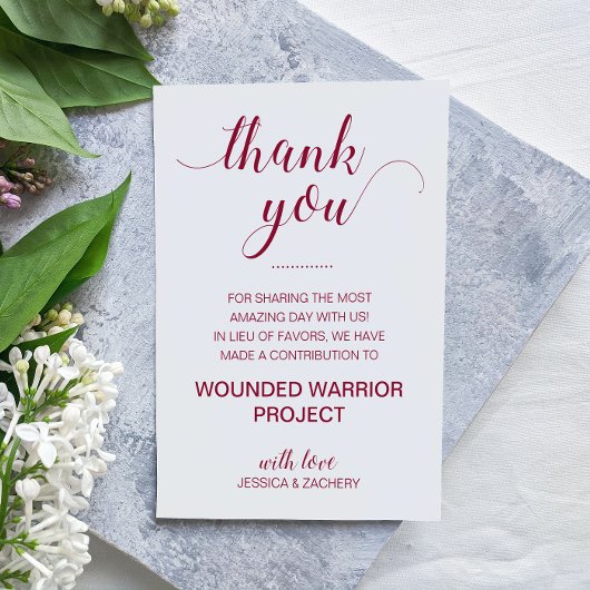 In Lieu Of Favor Charity Donation Burgundy Wedding Plaatskaartje