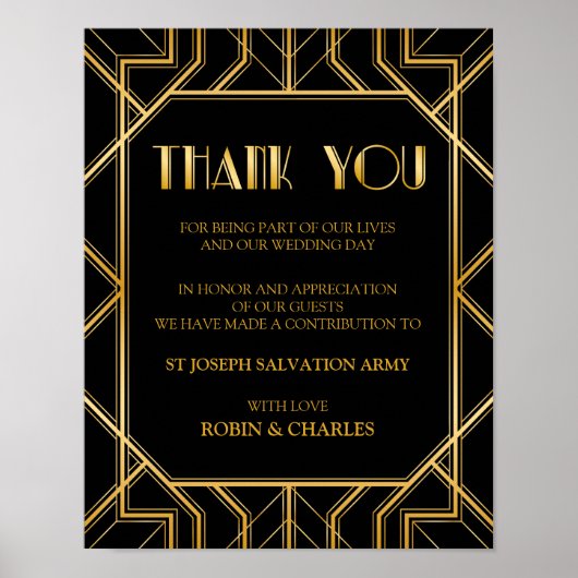 In Lieu of Favor Wedding Sign | Gatsby Art Deco Poster (Voorkant)