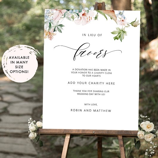 In Lieu of Favors, Earthy Blooms Wedding Sign Poster