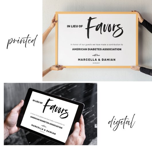 In lieu of favors wedding sign poster