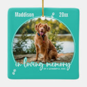 In Loating Memory Blauwgroen Dog Photo Pet Memoria Keramisch Ornament (Achterkant)