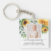 In Loating Memory Photo Sunflower Floral Memorial Sleutelhanger (Voorkant)