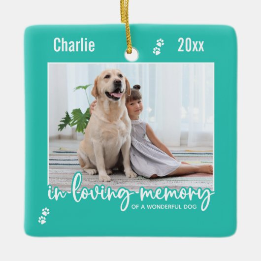 In Loing Memory Dog Photo Pet Memorial Keramisch Ornament (Voorkant)