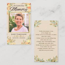 In Loing Memory Floral Photo Funeral Prayer Kaart Visitekaartje
