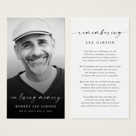 In Loing Memory Funeral Memorial Prayer Kaart (Voorkant /achterkant)