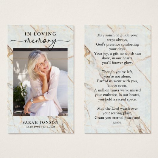 In Loing Memory Funeral Memorial Prayer Kaart (Voorkant /achterkant)
