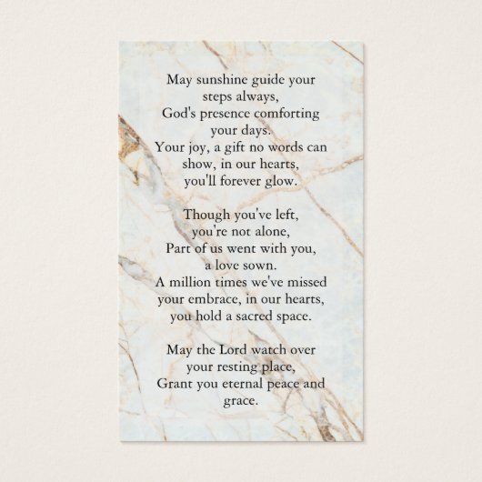 In Loing Memory Funeral Memorial Prayer Kaart (Achterkant)