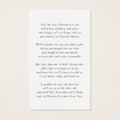 In Loing Memory Funeral Memorial Prayer Kaart (Achterkant)