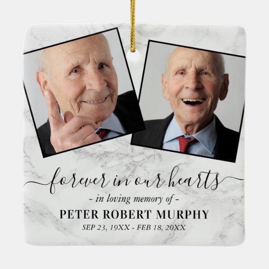 In Loing Memory Marble Memorial Photo Keramisch Ornament (Achterkant)