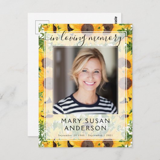 In Loing Memory Photo Sunflower Briefkaart (Voorkant / Achterkant)