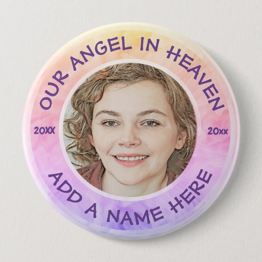 In Loing Memory Rainbow Custom Photo Memorial Ronde Button 4,0 Cm (Voorkant)