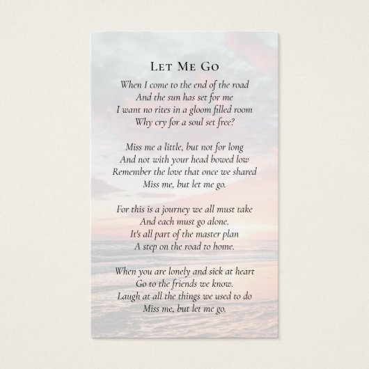 In Loing Memory Sunset Memorial Prayer Kaart (Achterkant)