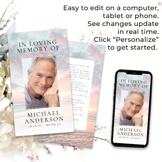 In Loing Memory Sunset Memorial Prayer Kaart