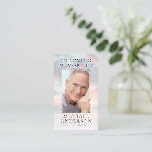 In Loing Memory Sunset Memorial Prayer Kaart Visitekaartje (Staand voorkant)