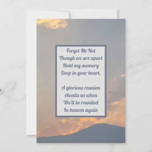 In Loing Memory Sunset Photo Memorial Card Kaart (Achterkant)