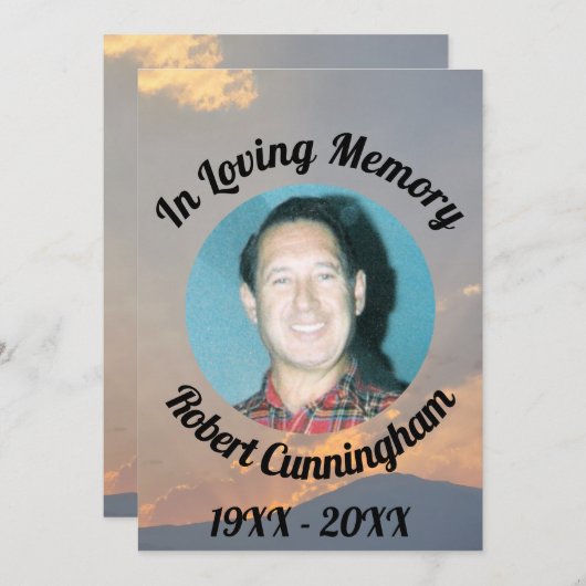 In Loing Memory Sunset Photo Memorial Card Kaart (Voorkant / Achterkant)
