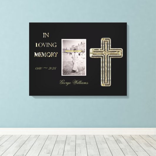 In Loopende Memory Typography Golden Cross Photo Canvas Afdruk (Insitu (Houten vloer))