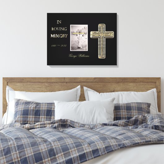 In Loopende Memory Typography Golden Cross Photo Canvas Afdruk (Insitu (Slaapkamer))