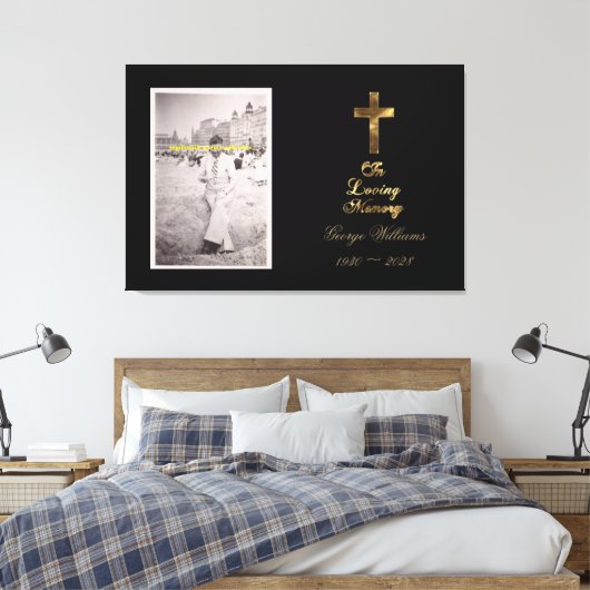 In Loopende Memory Typography Golden Cross Photo Canvas Afdruk (Insitu (Slaapkamer))