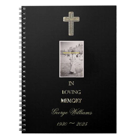 In Loopende Memory Typography Golden Cross Photo Notitieboek (Voorkant)