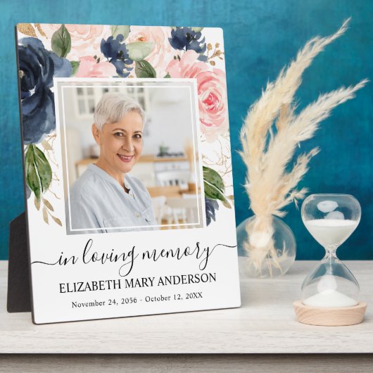 In Looptijd Geheugen Foto Roze Navy Floral Memoria Fotoplaat (Zijkant)