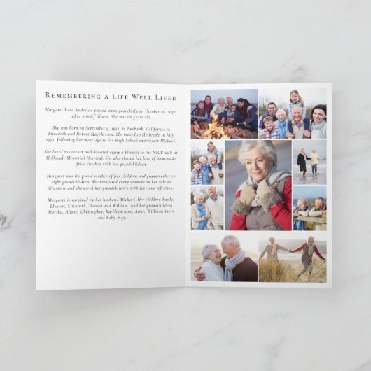 In Looptijd geheugen Obituary Photo Collage Memori Notitiekaartje (Binnen)