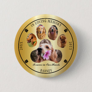 In Looptijd van Memory Photo Pet Memorial - Gold Ronde Button 5,7 Cm