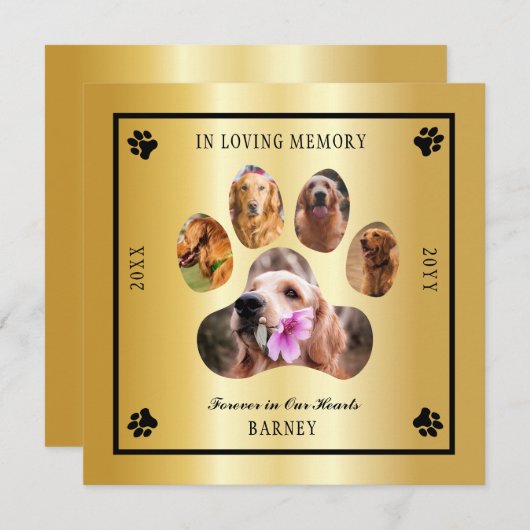 In Looptijd van Memory Photo Pet Memorial - Gold T Kaart (Voorkant / Achterkant)