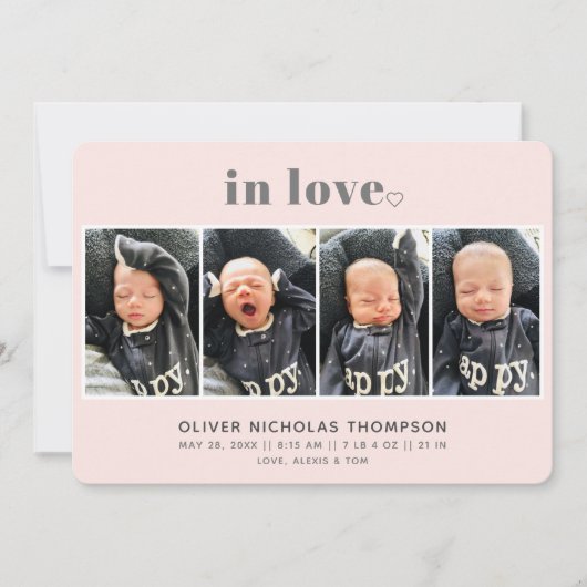 In Love Blush Simple Modern Birth Announounance (Voorkant)