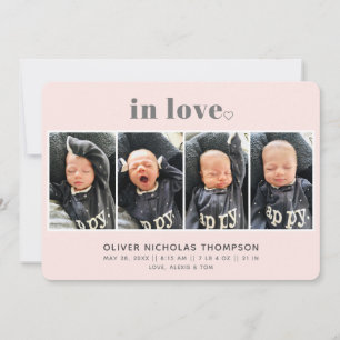 In Love Blush Simple Modern Birth Announounance