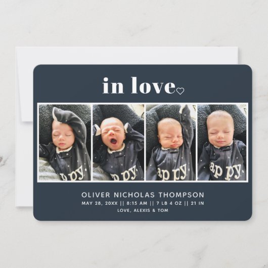 In Love Navy Simple Modern Birth Announounance (Voorkant)