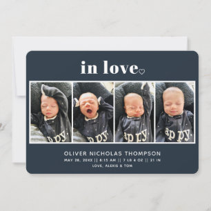 In Love Navy Simple Modern Birth Announounance