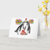 In Love Penguins Christmas Kaart (Gele Bloem)