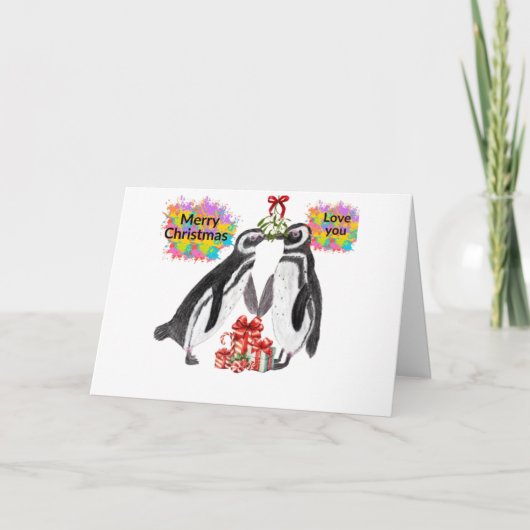 In Love Penguins Christmas Kaart (Voorkant)