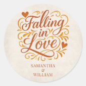In Love Vallen Moderne Herfst Bruiloft Ronde Sticker (Voorkant)