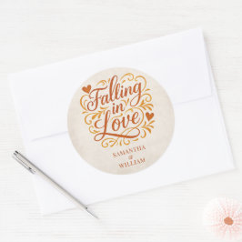 In Love Vallen Moderne Herfst Bruiloft  Ronde Sticker