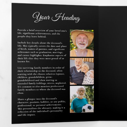 In Loving Memory 16-foto Black & White begrafenis Drieluik Programma (Binnenzijde eerst)