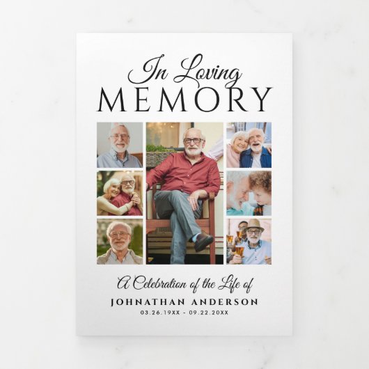 In Loving Memory 16-foto Black & White begrafenis Drieluik Programma (Cover)