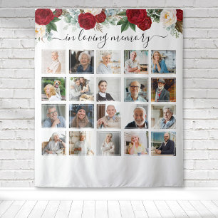In Loving Memory 20 Photo Red Floral Memorial Wandkleed